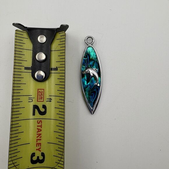 Paua Abalone Dolphin Pendant Blue Silver Toned - Picture 3 of 4